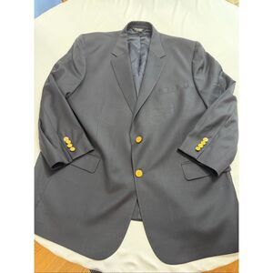 Jos A Bank Signature Collection Navy Blue Wool Gold Button Blazer Size 50L